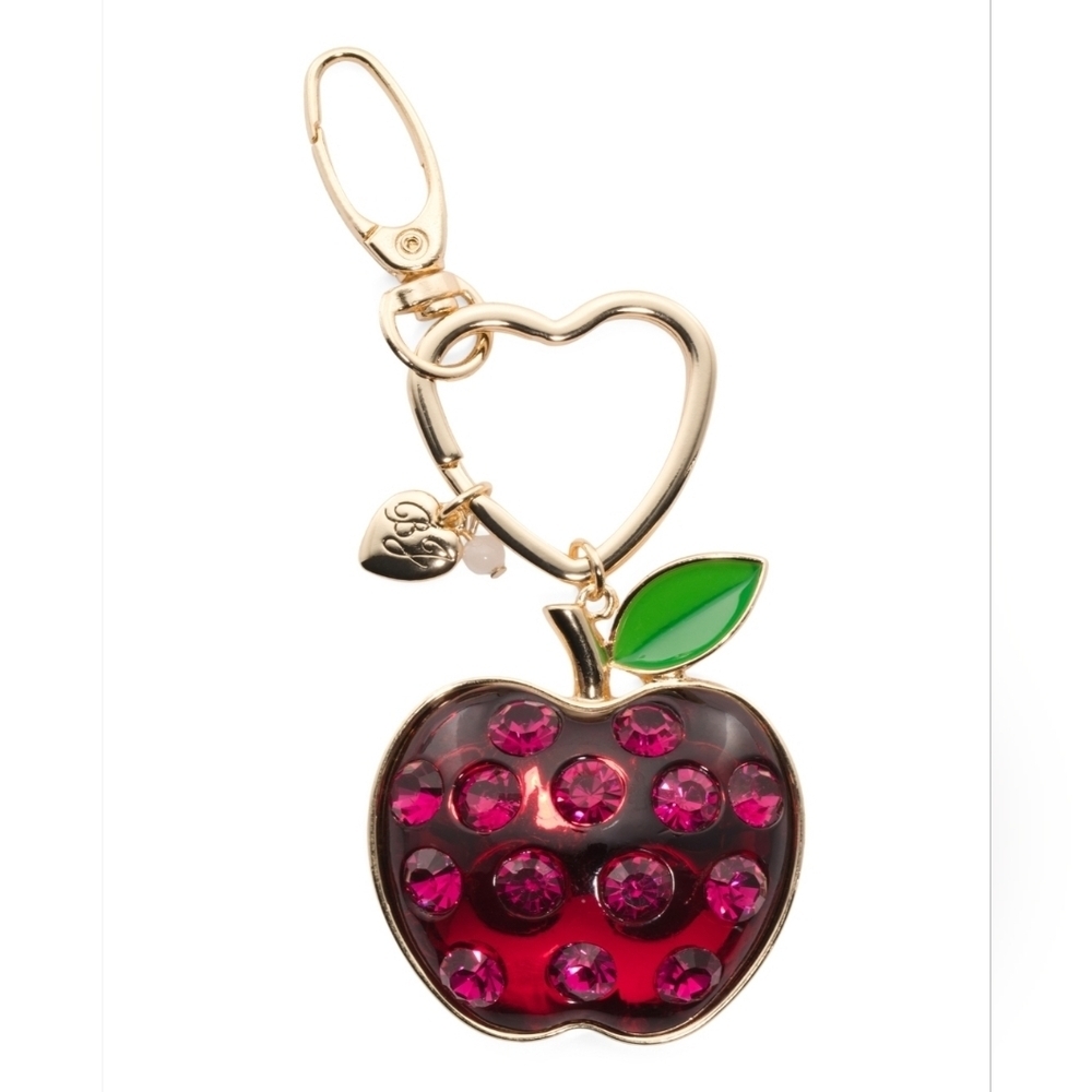 🍎▪️Betsey Johnson▪️ Big Red  Rhinestone Crystal Apple Keychain Bag Charm